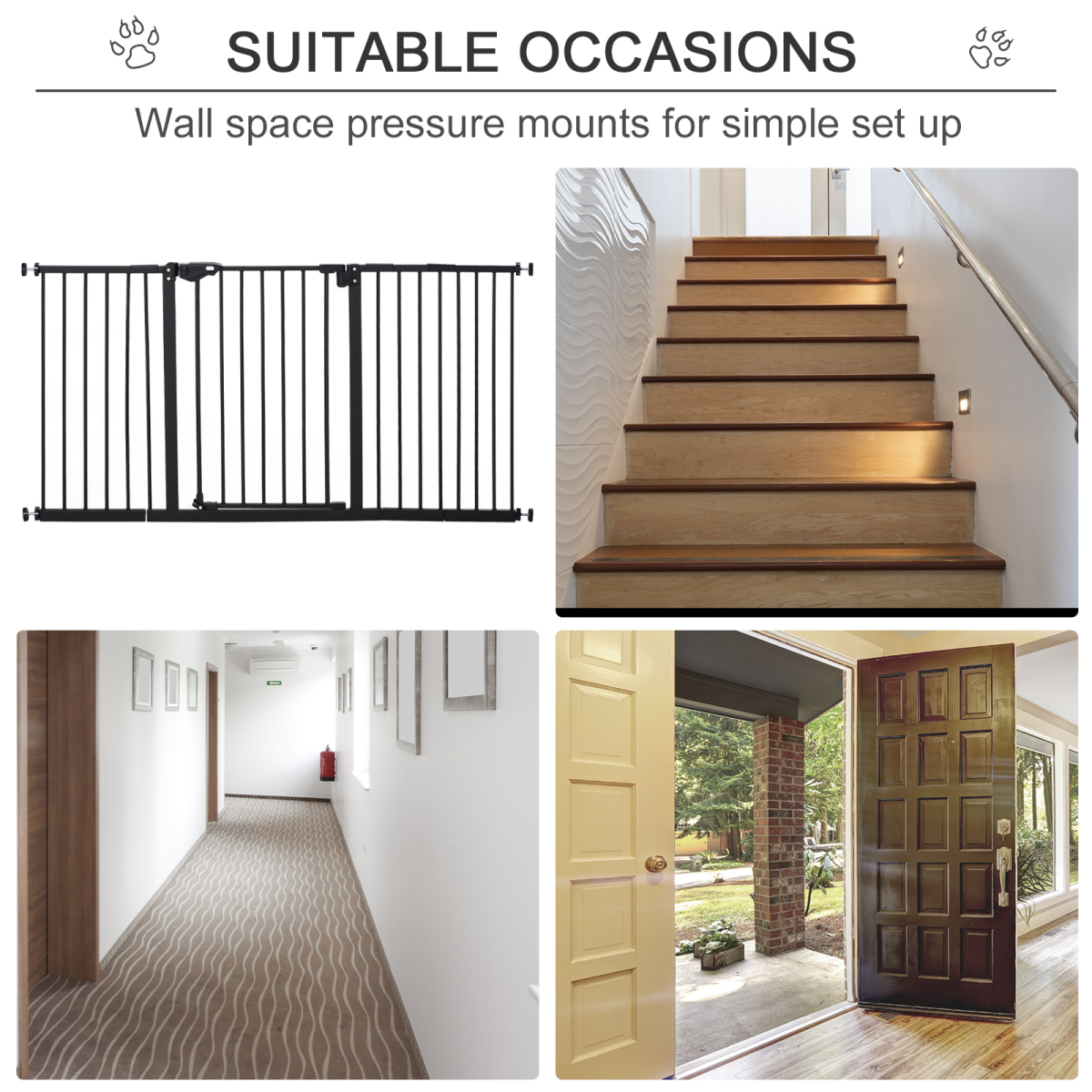Adjustable Safety Gate 3 Extensions and Four Adjustable Screws, PawHut