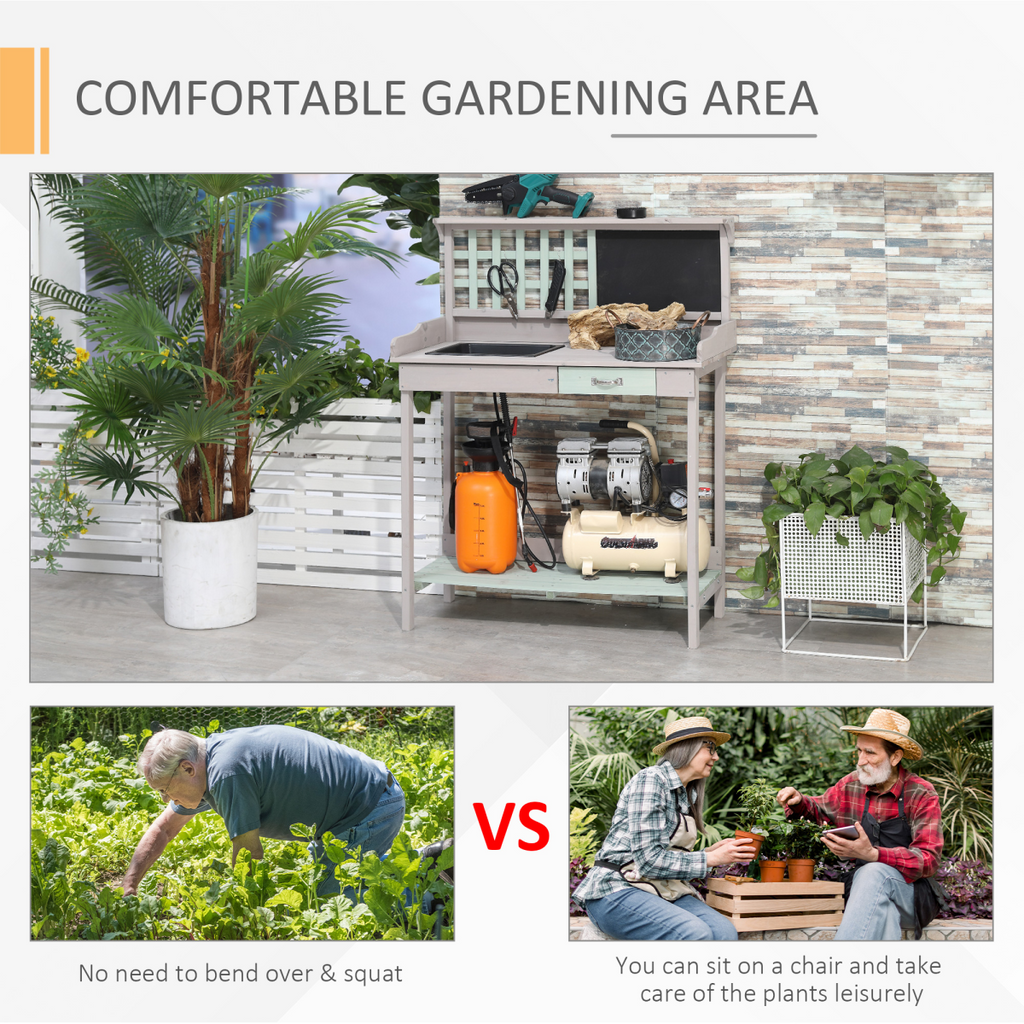 Outdoor Wooden Potting Table Bench Workstation Planting Shelves