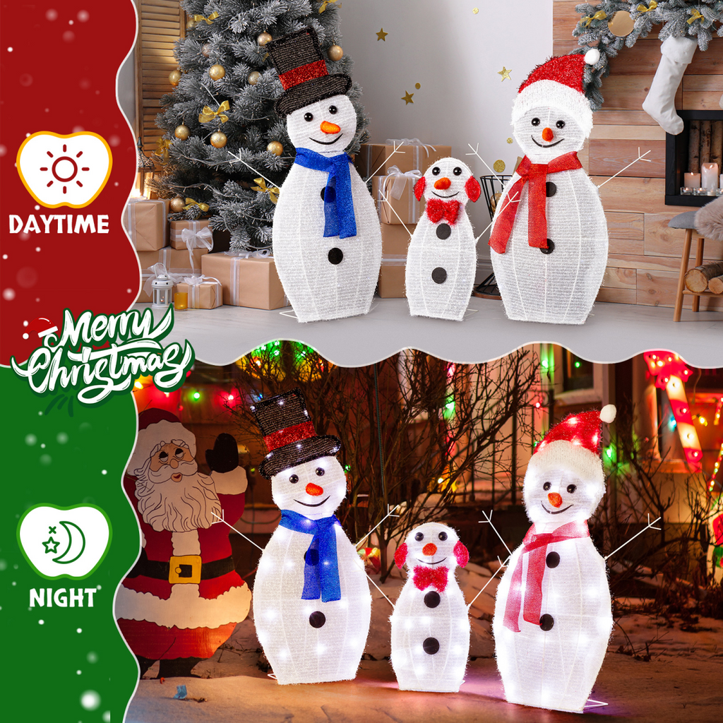 Lighted Snowman Christmas Yard Decorations, Set of 3 Pre-lit 2D Snowman Family
