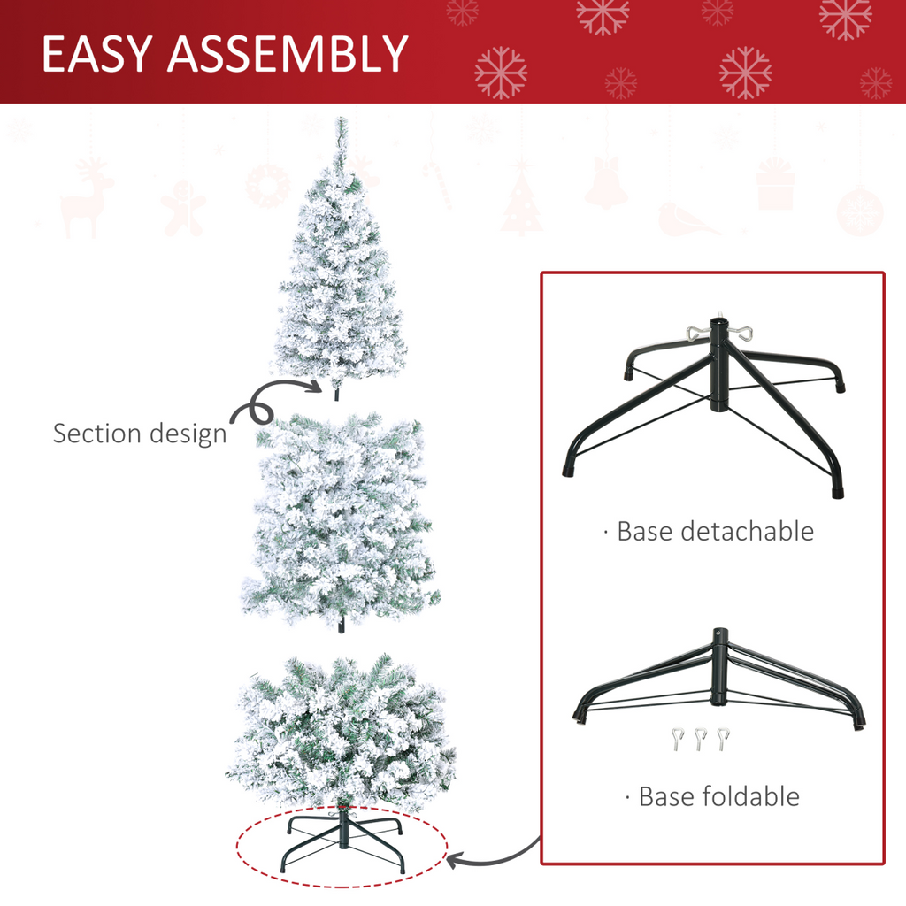6 Feet Prelit Artificial Snow Flocked Christmas Tree Warm LED Light Green White