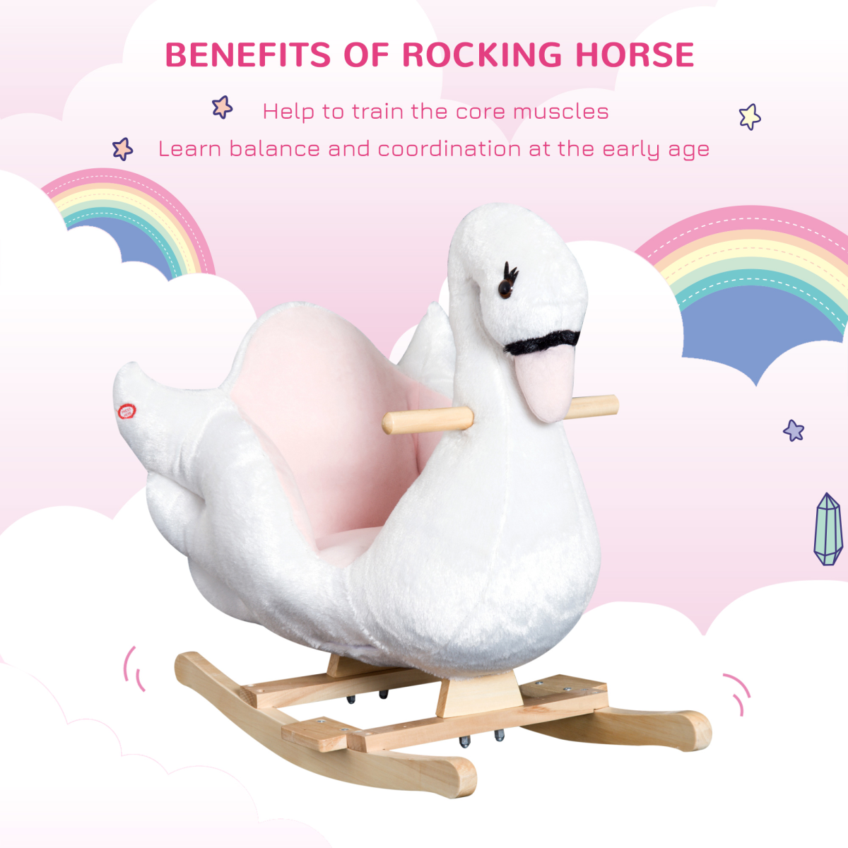 Kids Rocking Horse Ride On Swan Toy with Music Safety Seat for Toddler HOMCOM