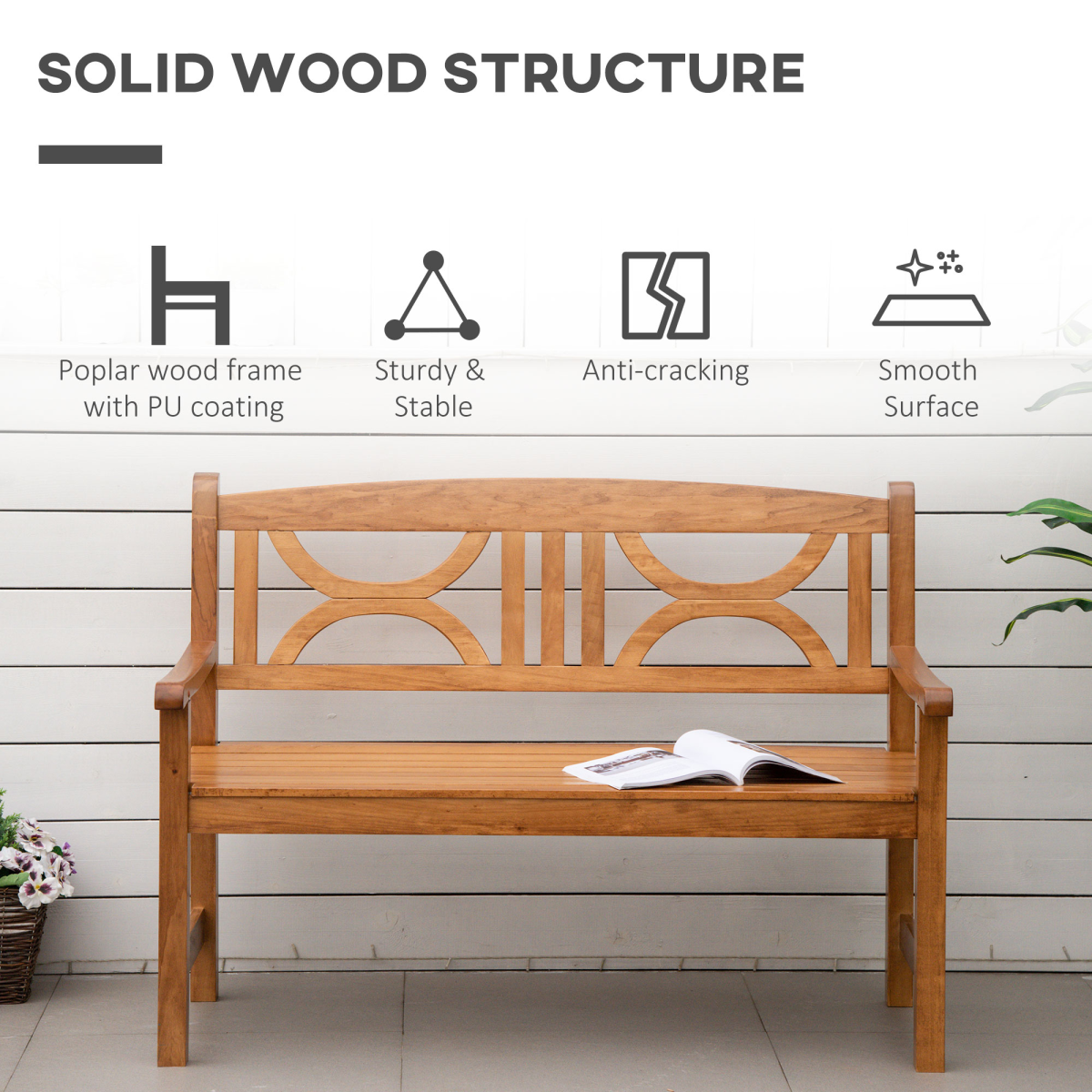 2-Seater Wooden Garden Bench Outdoor Patio Loveseat Natural