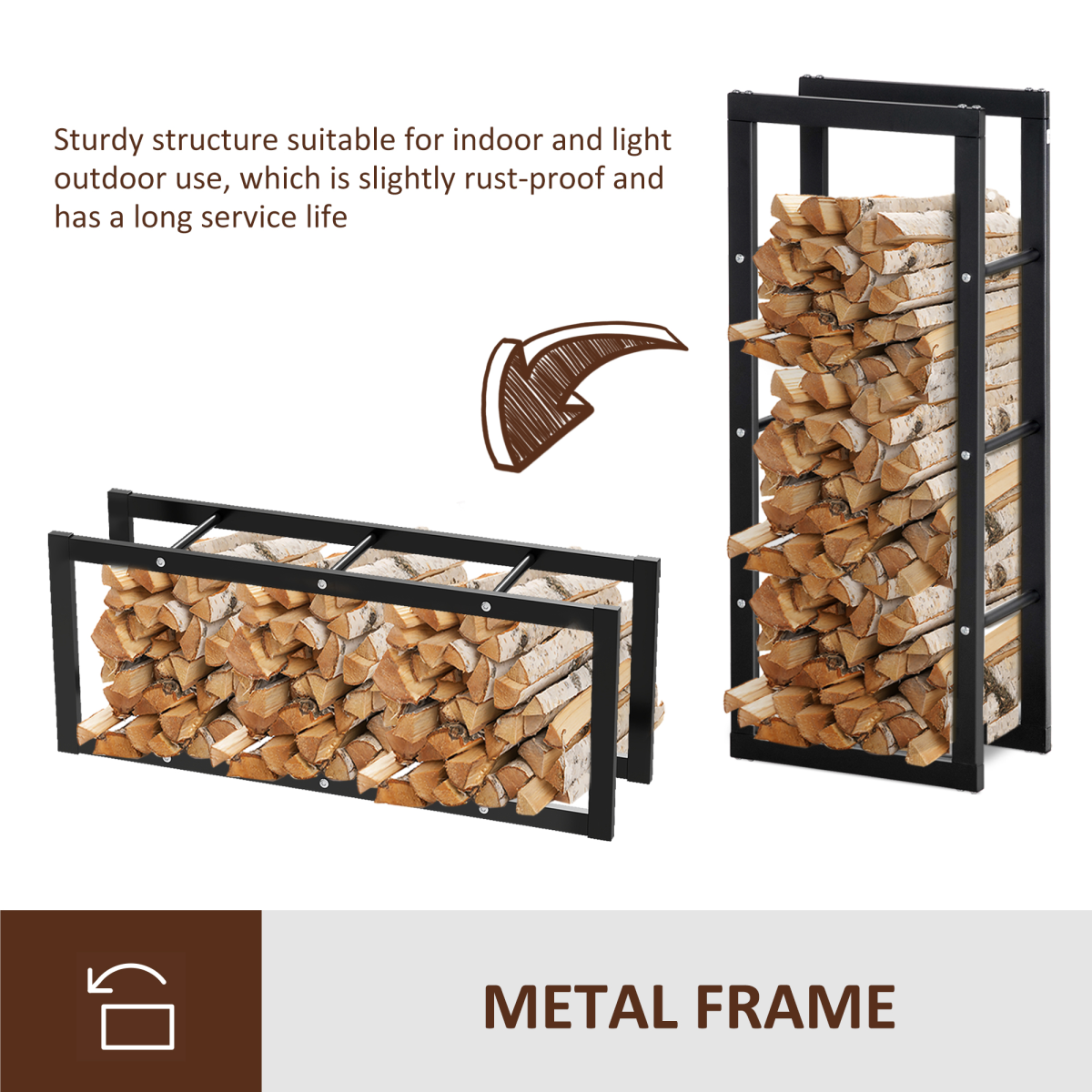Metal Rust-Resistant Firewood Log Rack Black