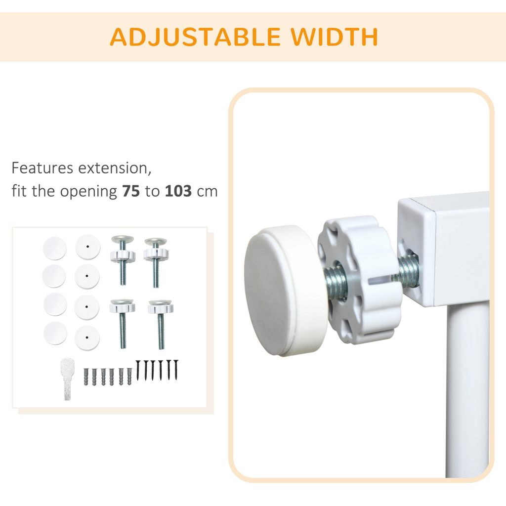 Pressure Fit Safety Gate for Doors, Dog Gate Auto Close, 75-103 cm White PawHut