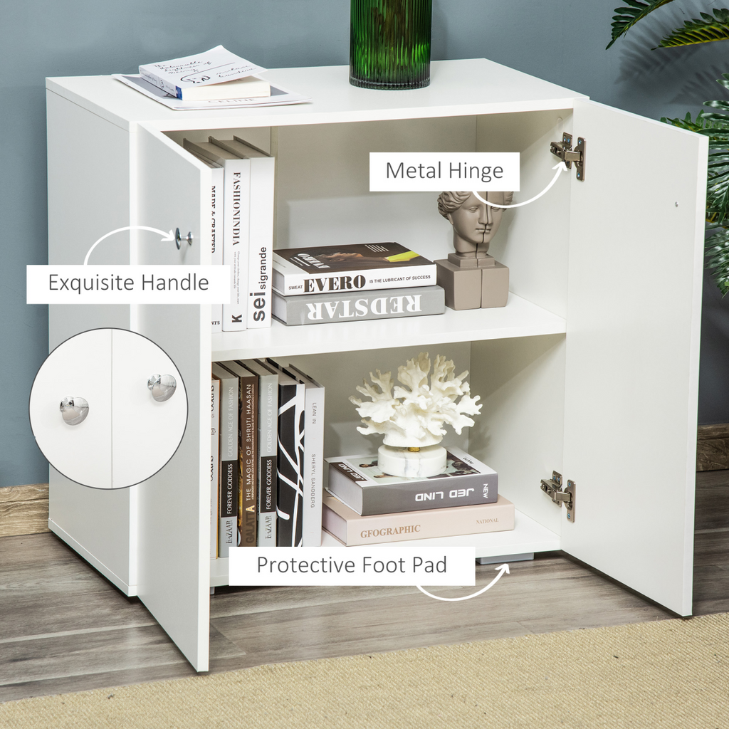 HOMCOM Freestanding Storage Cabinet w/ Two Shelves Wooden Sideboard - White