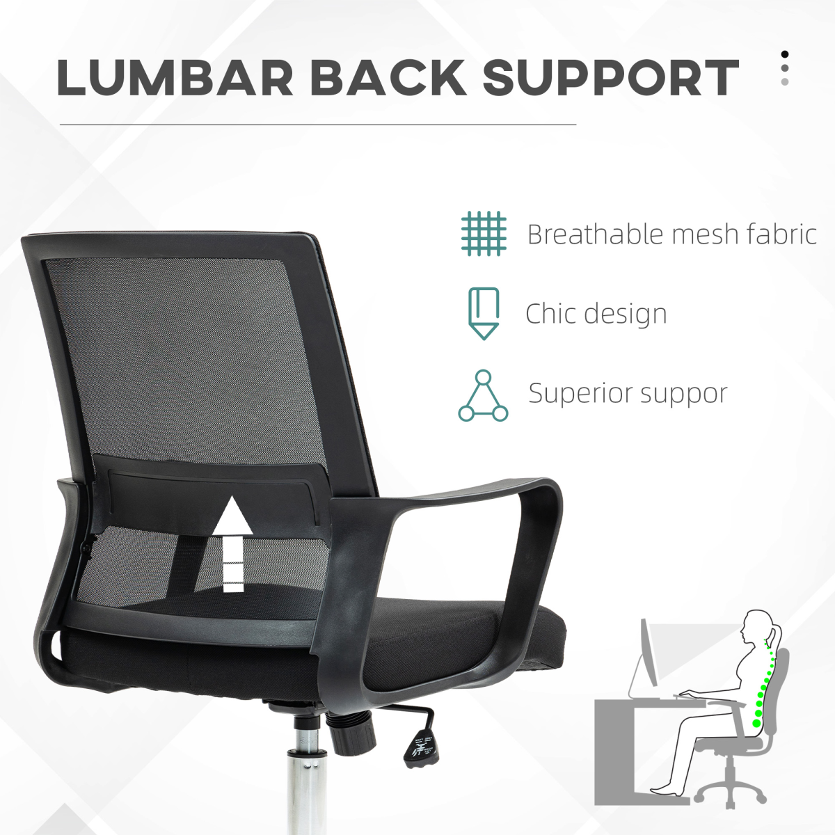 Vinsetto Mesh Office Chair Desk Chair with Swivel Seat Adjustable Height Black