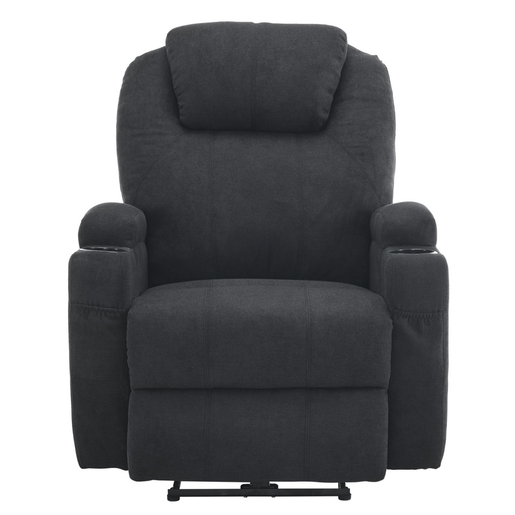 Electric Recliner Chair with 2-Point Massage & Heating, Black Fabric Indoor Functional Chair, 120kg Weight Capacity, Adjustable Reclining Chair for Living Room