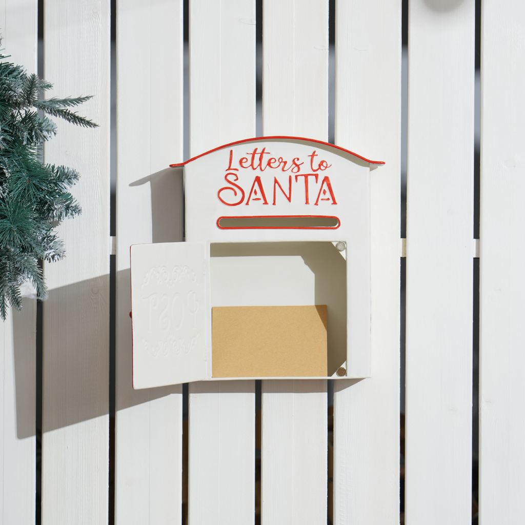 HOMCOM Christmas Post Box Wall Mounted Santa Mailbox for Xmas Decoration