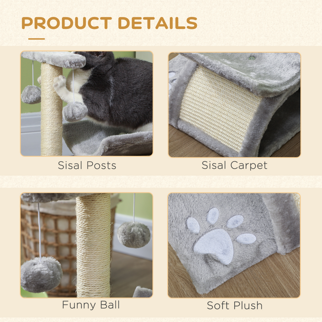 Cat Tree Plush Scratcher Activity Play Center Tunnel Dangling Ball