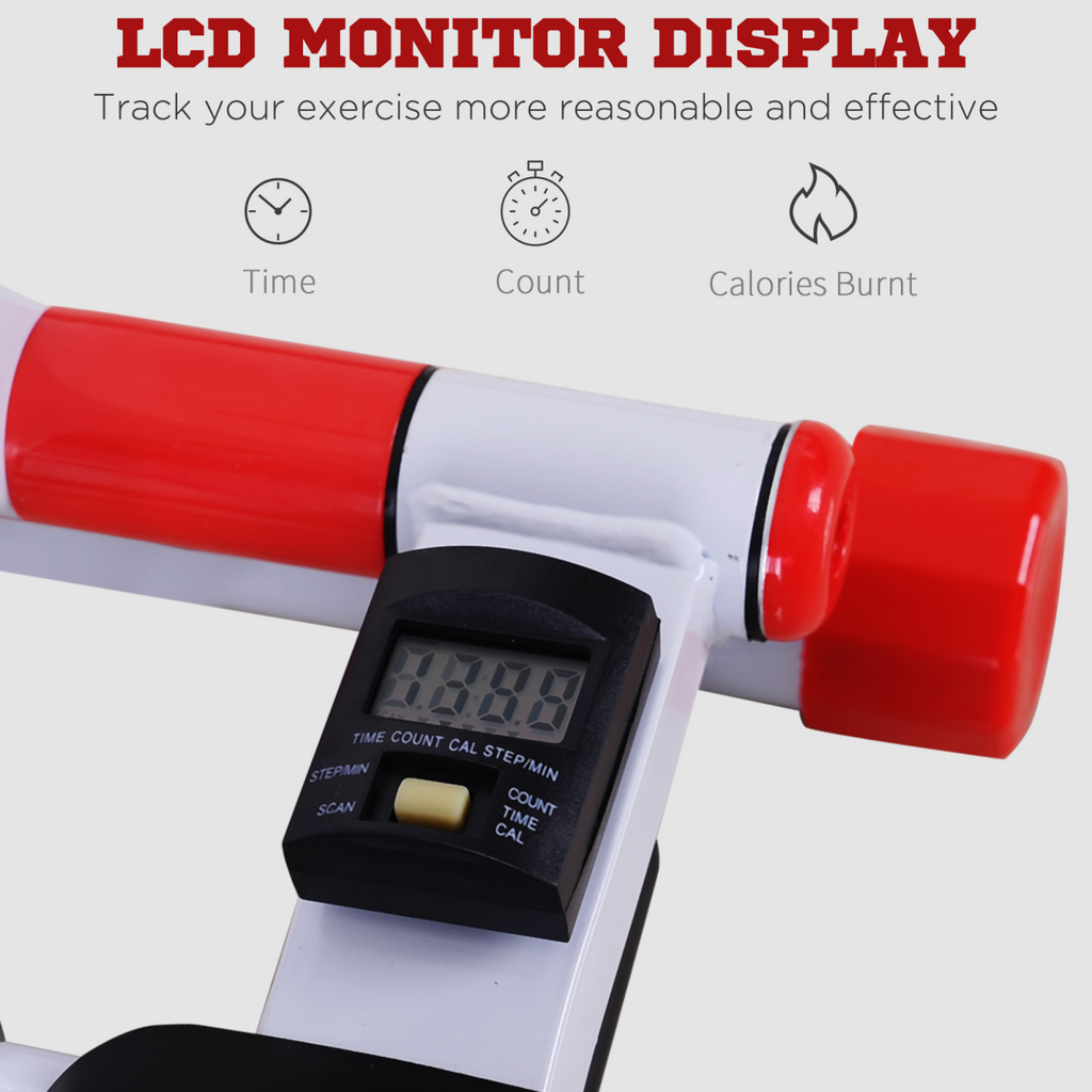 Foldable Stepper Adjustable Step Machine w/ Handlebar LCD Display, Red HOMCOM