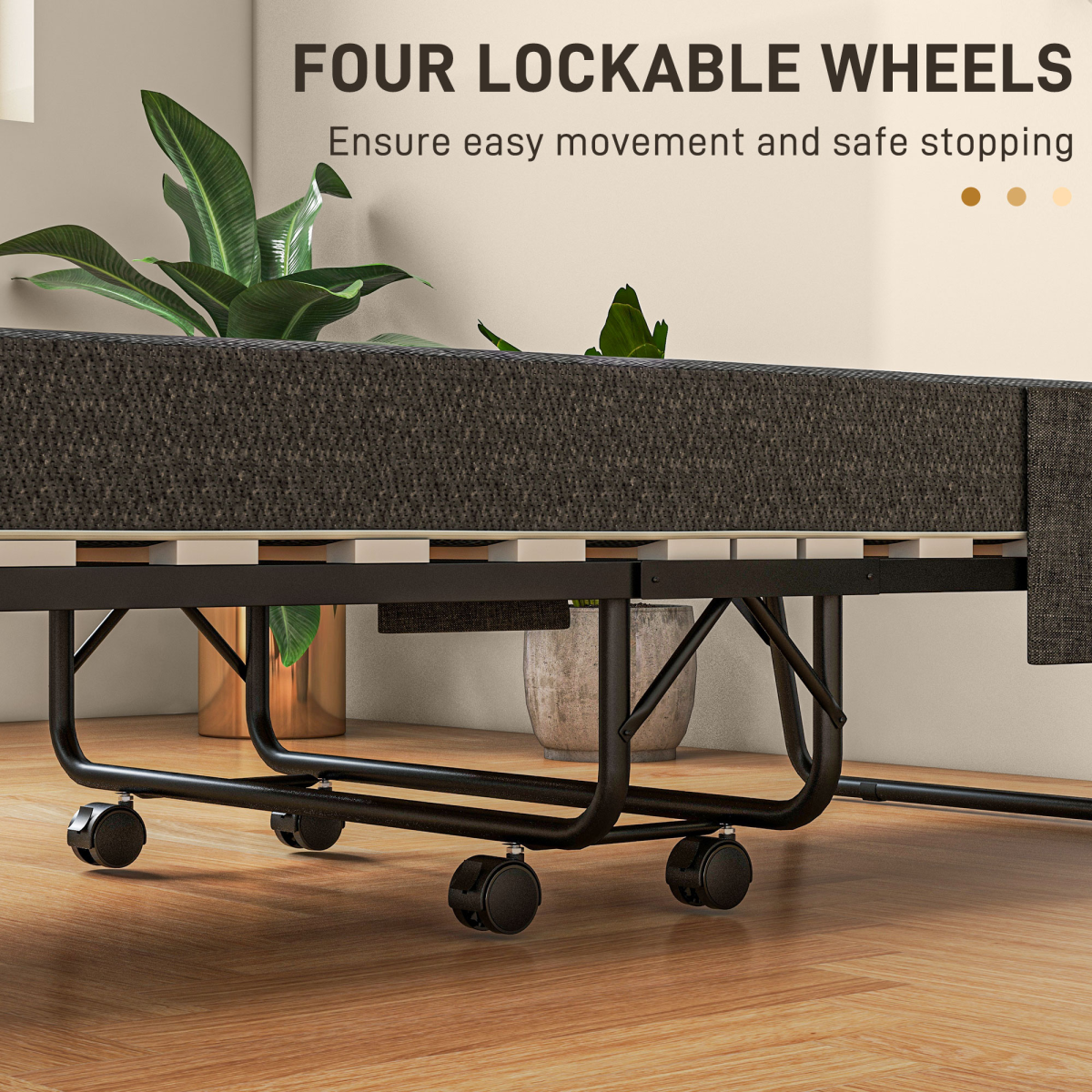 HOMCOM Folding Bed with Mattress Foldable Guest Bed on Wheels with Cover Dark Grey
