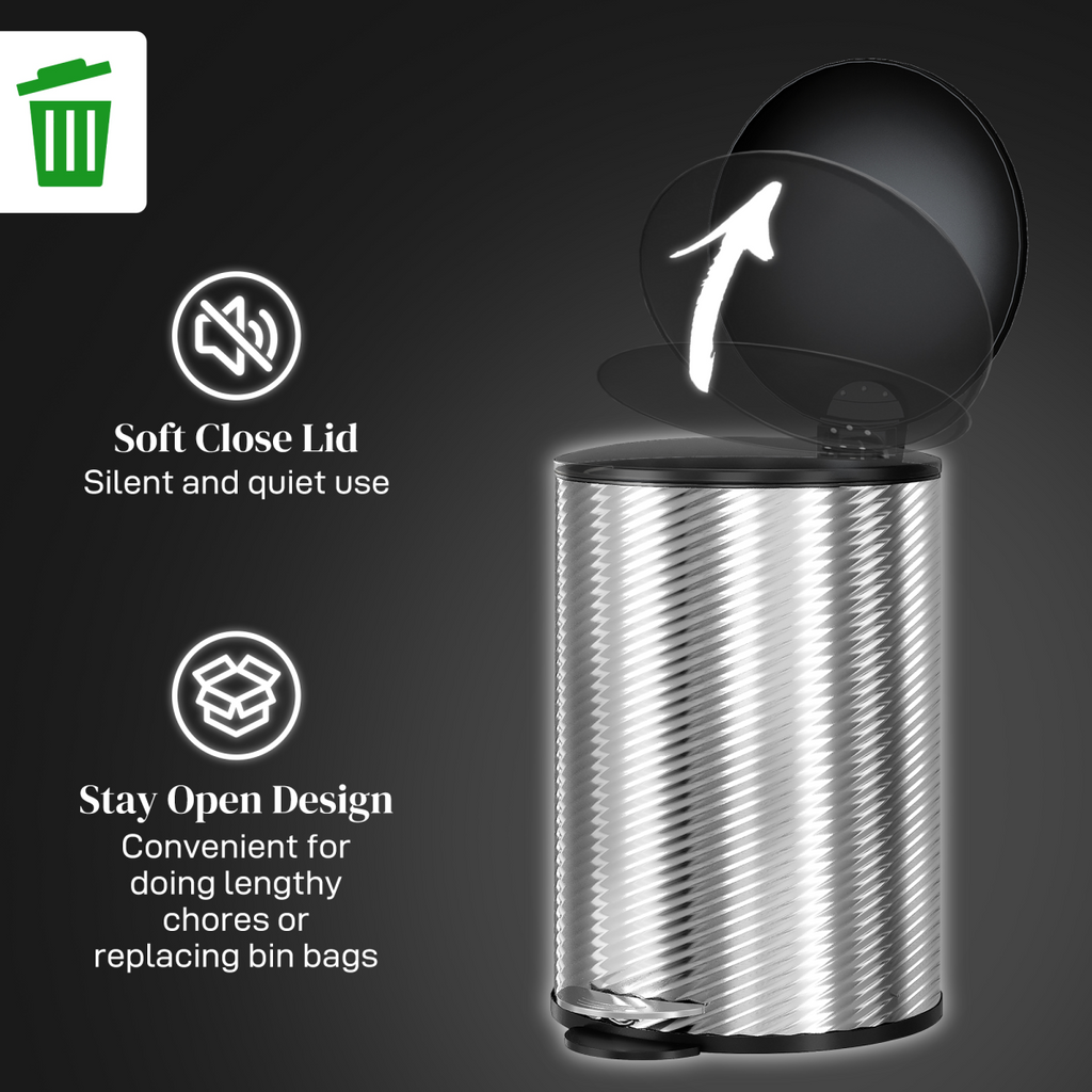 HOMCOM 20L Kitchen Pedal Bin, Stainless Steel Bin with Soft-close Lid, Silver