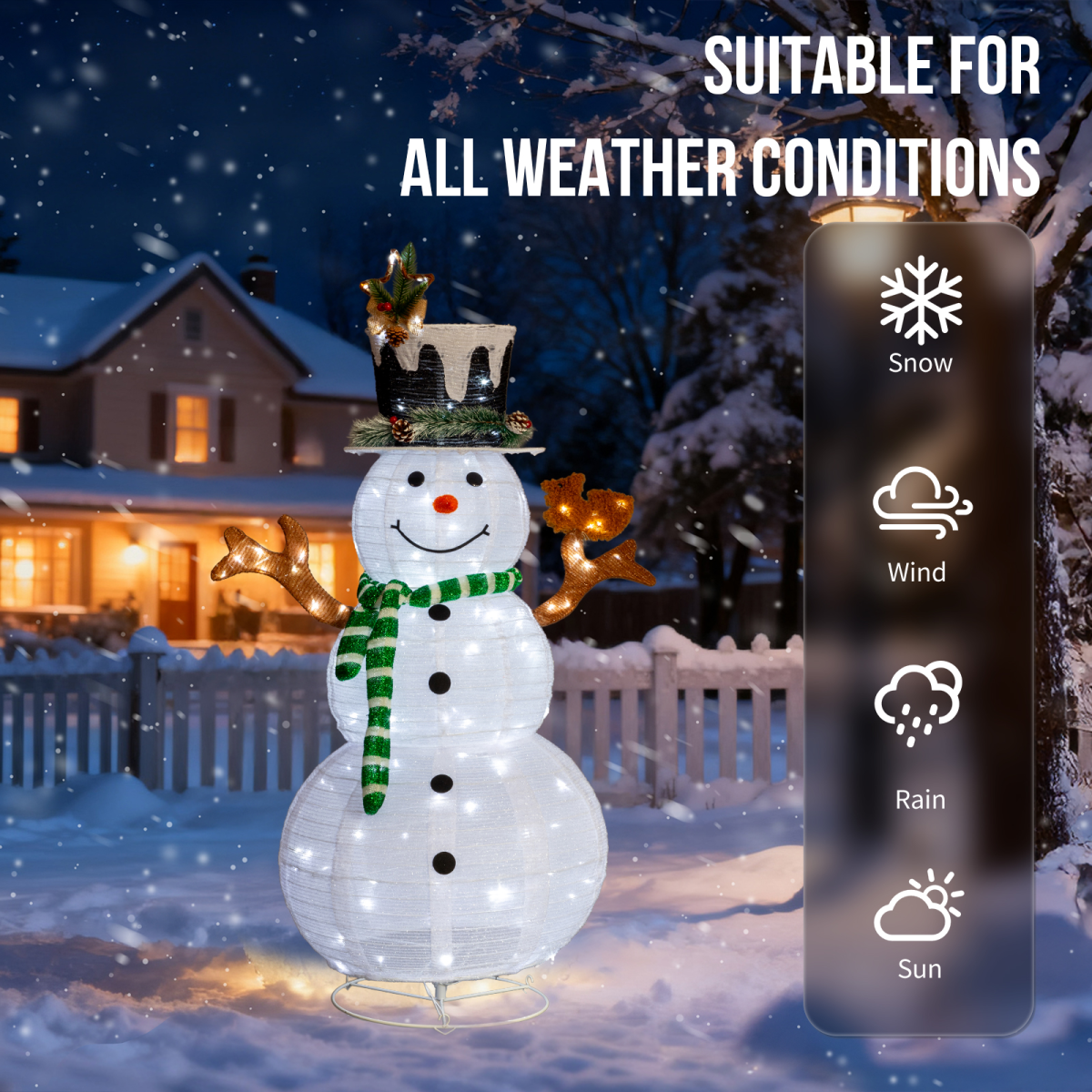 1.2M Lighted Snowman and Squirrel Christmas Yard Decorations, Pre-lit Pull Up Snowman with 120 White LEDs, for Xmas Outdoor Holiday Indoor Decor Lighted Holiday Displays, White