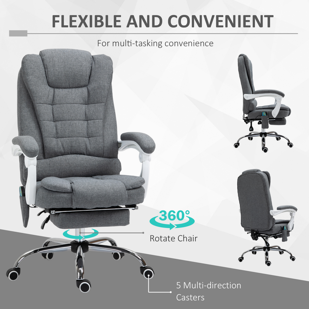 Vintage High Back Heated Massage Office Chair with 6 Vibration Points, Grey