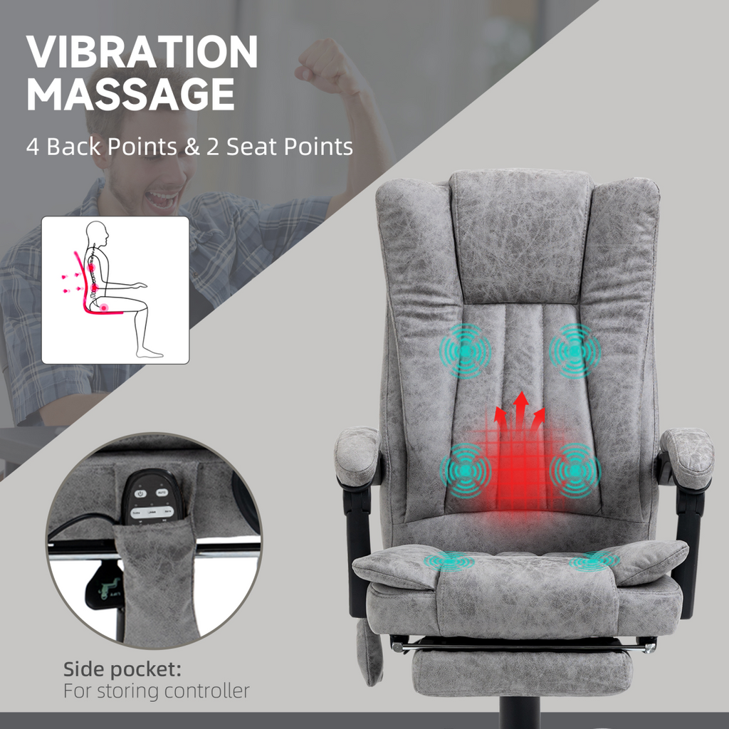6-Point Vibrating Massage Office Chair with Microfibre Upholstery Arms Grey