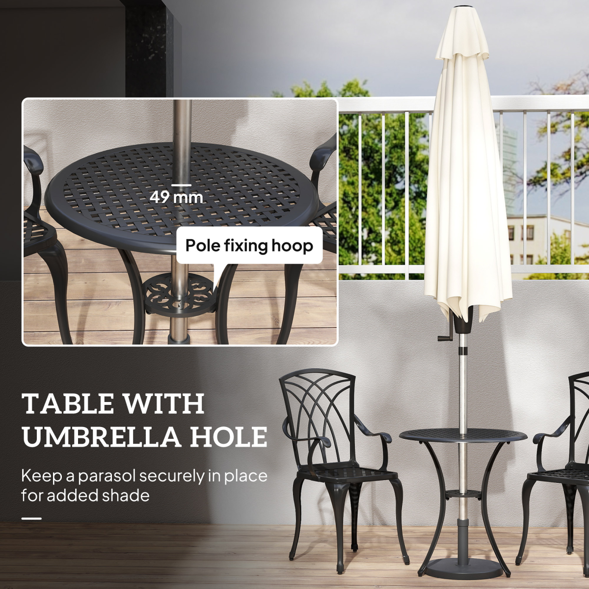 Cast Aluminium 2-Seater Outdoor Garden Table & Chair Set Brown