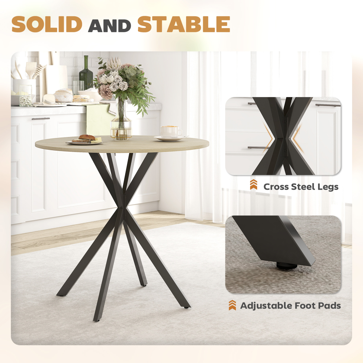 HOMCOM 80cm Round Dining Table, Industrial Kitchen Table with Steel Legs