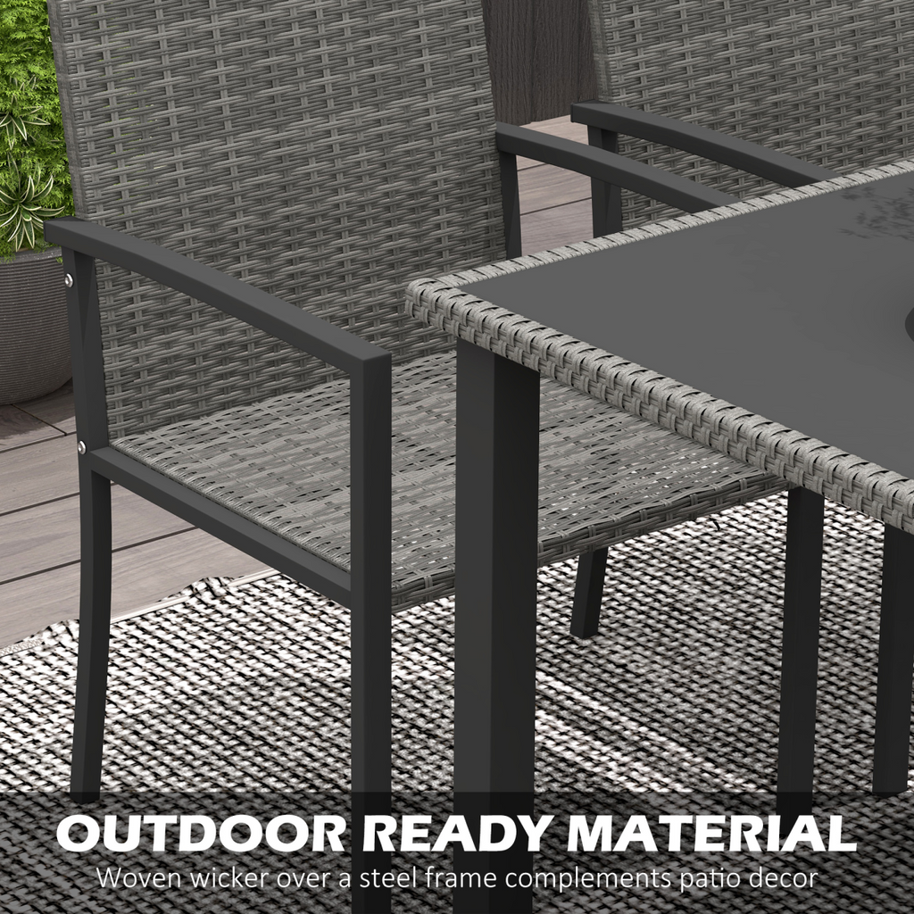 Outsunny 4 Seater Rattan Garden Furniture Set with Glass Tabletop - Grey