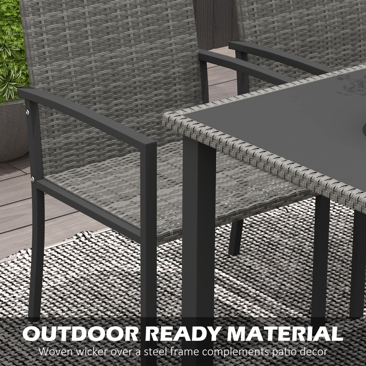 Outsunny 4 Seater Rattan Garden Furniture Set with Glass Tabletop - Grey