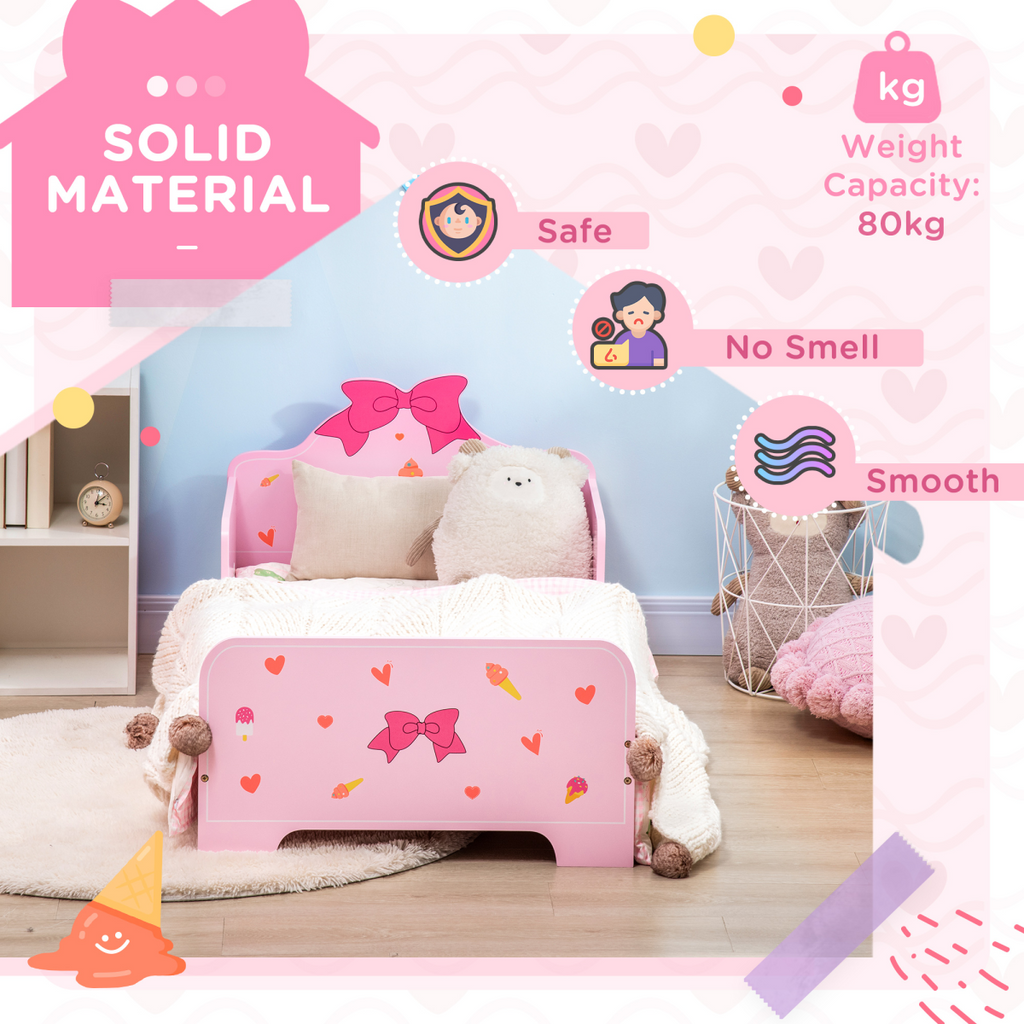 Princess-Themed Kids Toddler Bed with Cute Patterns, Safety Rails - Pink