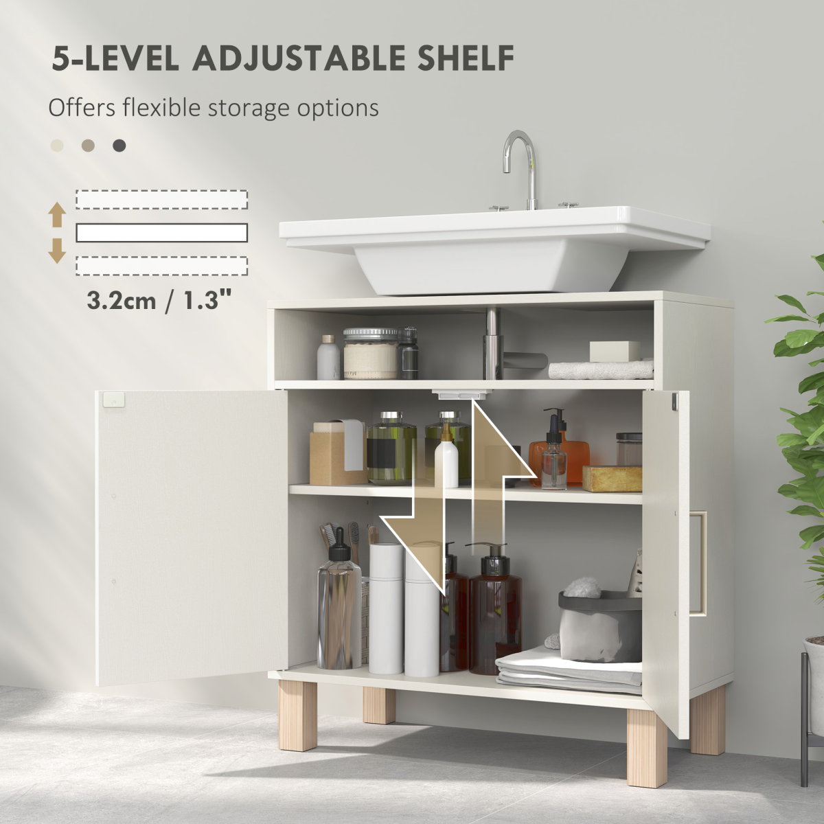 HOMCOM Under Sink Bathroom Cabinet for Basin without Pedestal, Cream White