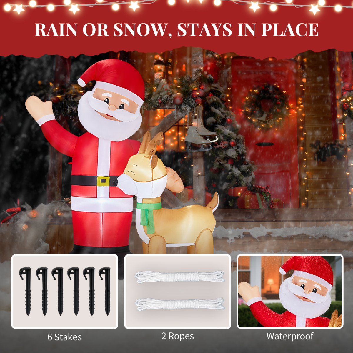 1.9M Lighted Christmas Inflatable Decoration, Inflatable Santa and Reindeer, Funny Blow Up Yard Decorations with Built-in LED Lights for Holiday Party Front Yard Lawn Garden Decor