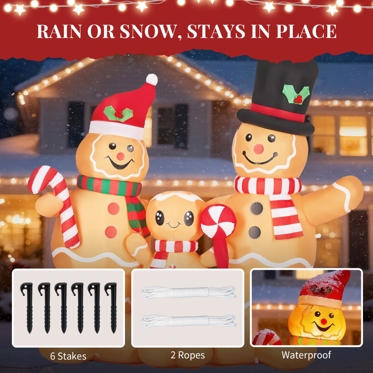 1.9M Lighted Christmas Inflatable Decoration, Inflatable Gingerbread Man Family