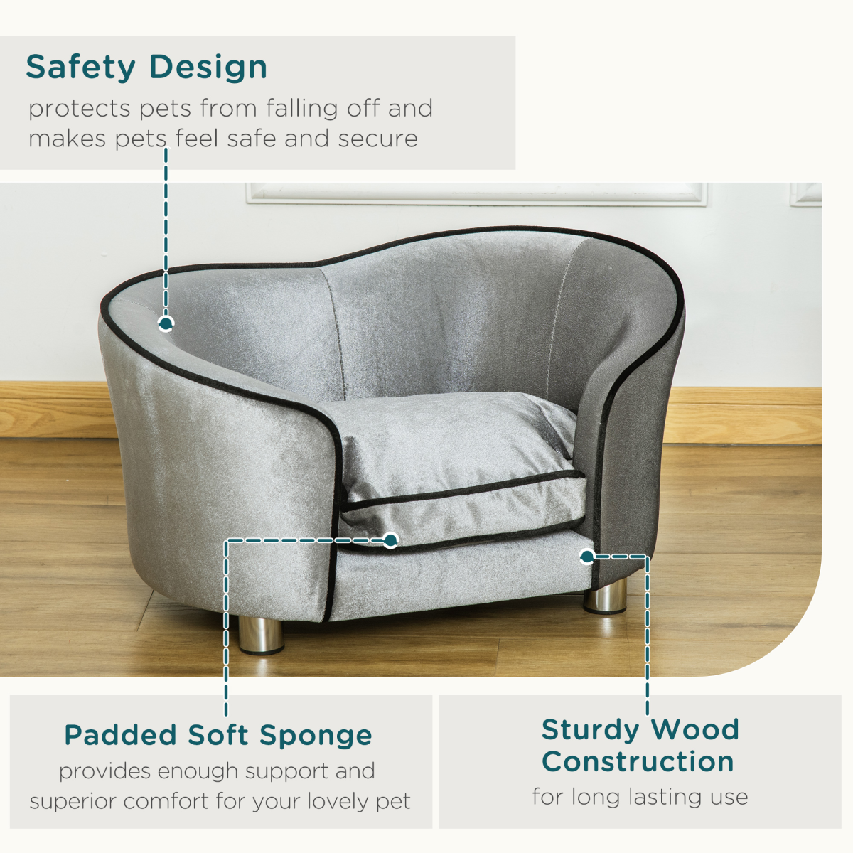 Modern Dog Sofa Couch Puppy Bed Kitten Lounge w/Storage Pocket Removable Cushion