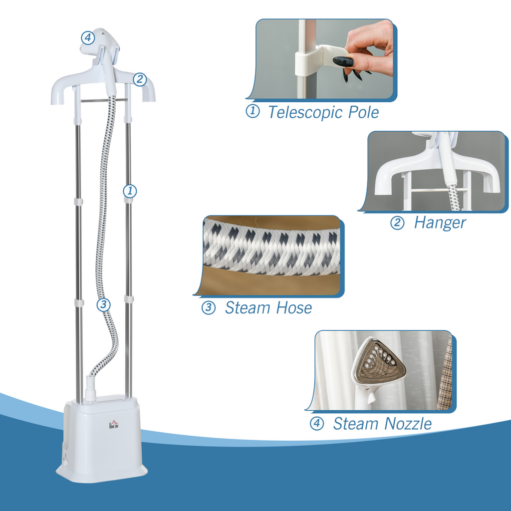 Upright Garment Clothes Steamer, 45s Fast Heat-up, 1.7L Tank White with