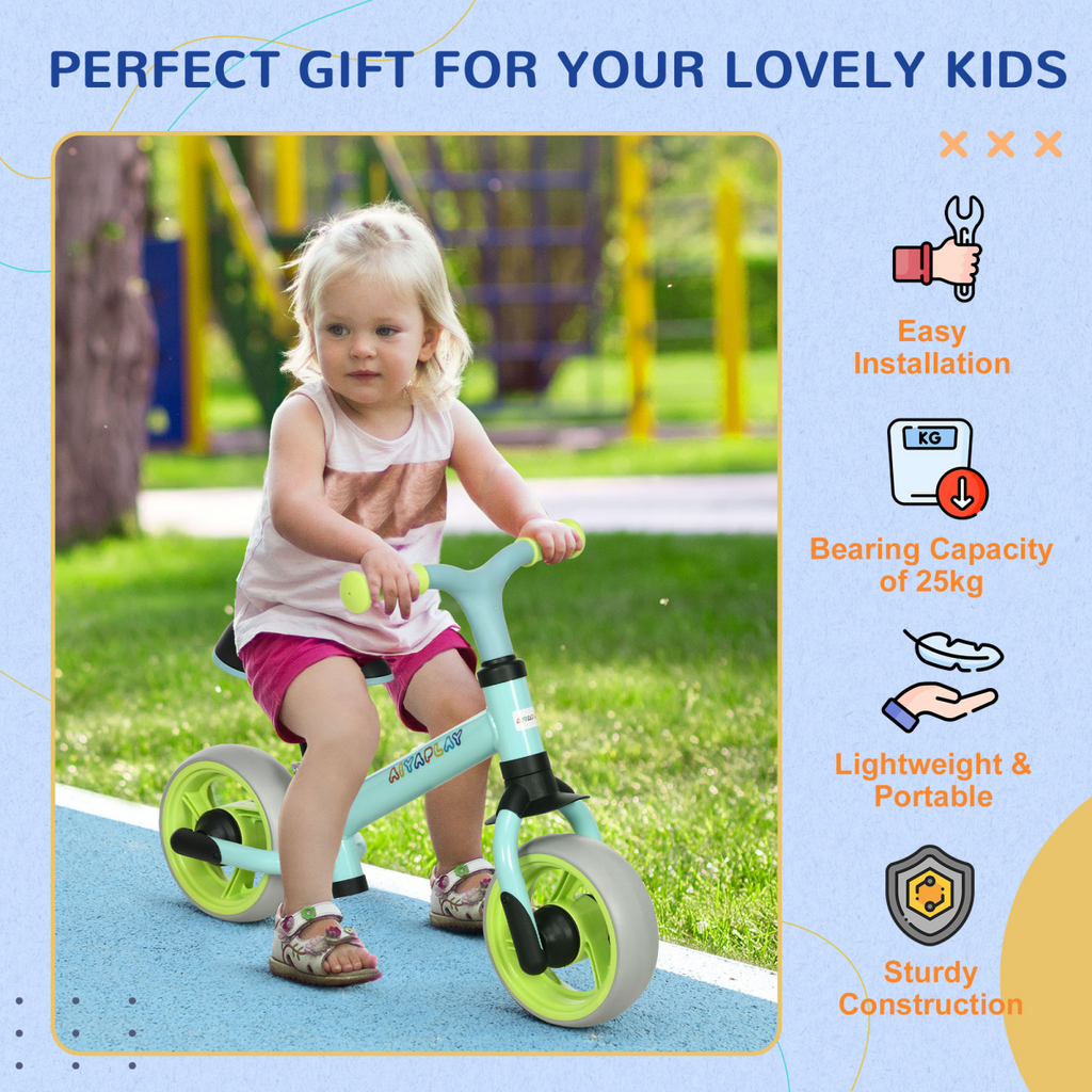 8" Baby Balance Bike with Adjustable Seat, Puncture-Free EVA Wheels - Green