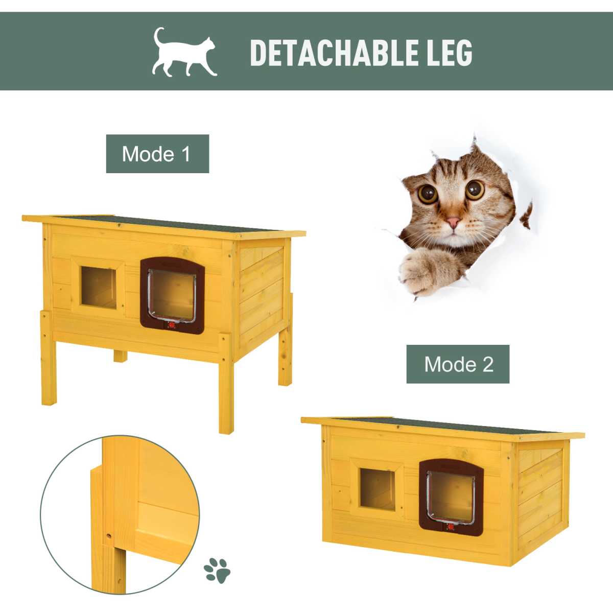 Wooden Cat House Pet Home Outdoor Waterproof Door Roof Shelter Garden PawHut