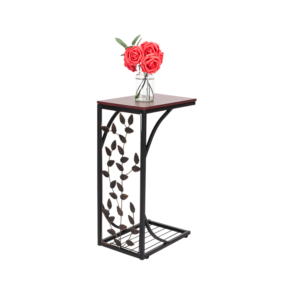 【Same Code：84356574】54*30.5*21CM Leaf Pattern Iron Side Table Coffee Table Brown