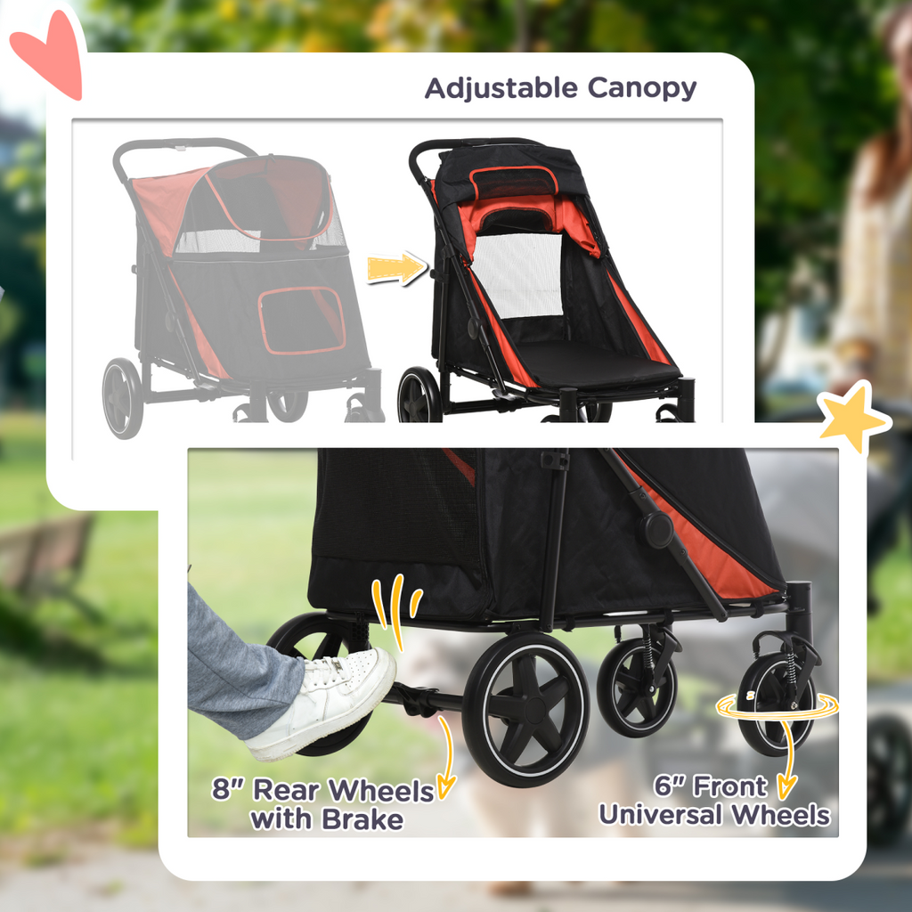 PawHut Foldable Dog Carriage w/ Universal Wheels, Shock Absorber - Red