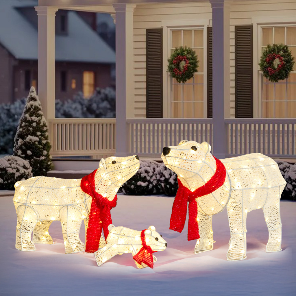Set of 3 Lighted Polar Bear Family Christmas Decorations