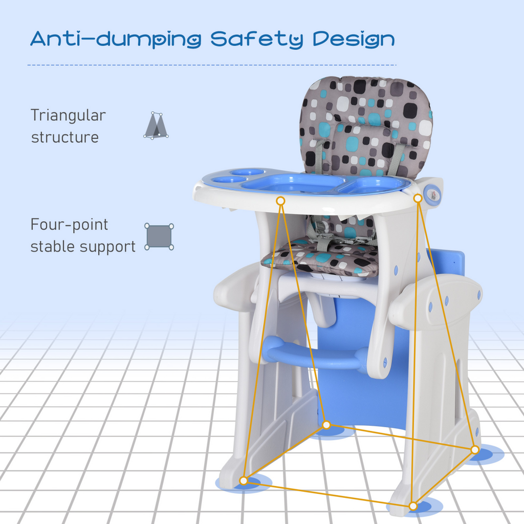 3-in-1 Convertible Baby High Chair Booster Seat with Removable Tray Blue