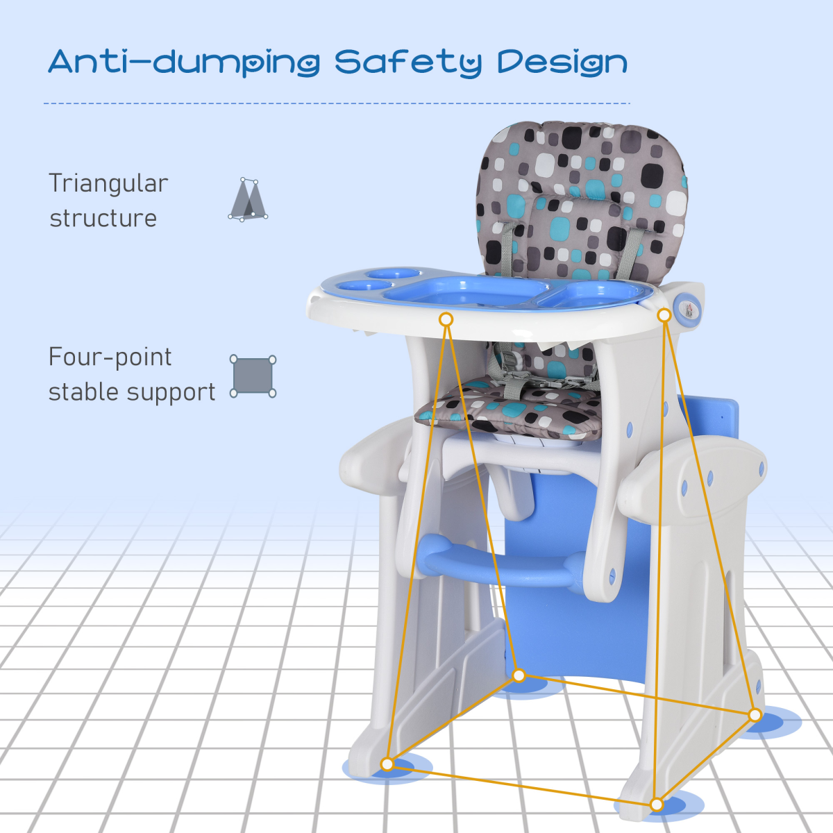 3-in-1 Convertible Baby High Chair Booster Seat with Removable Tray Blue