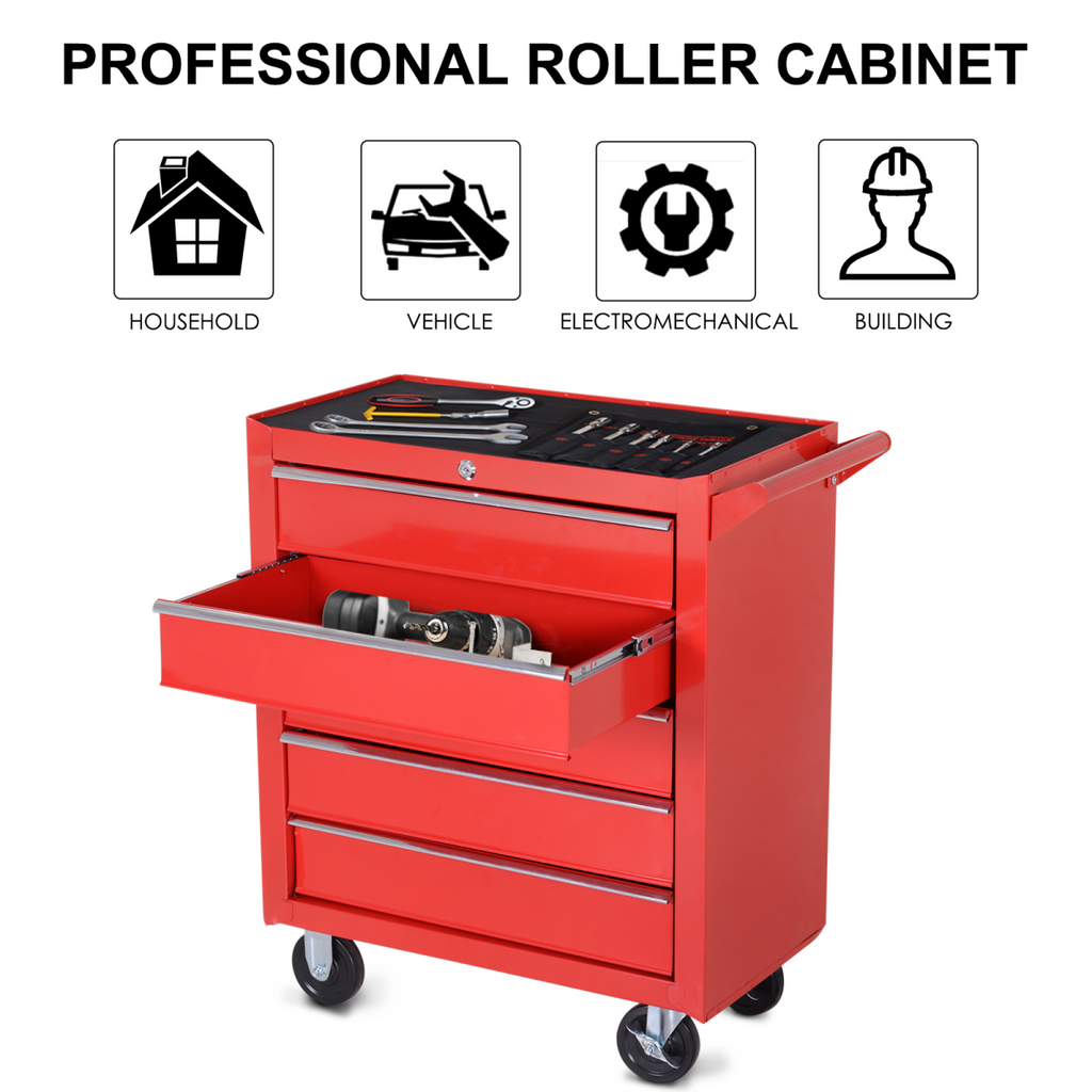 Roller Tool Cabinet Storage Box 5 Drawers Wheels Caster Garage Workshop Red