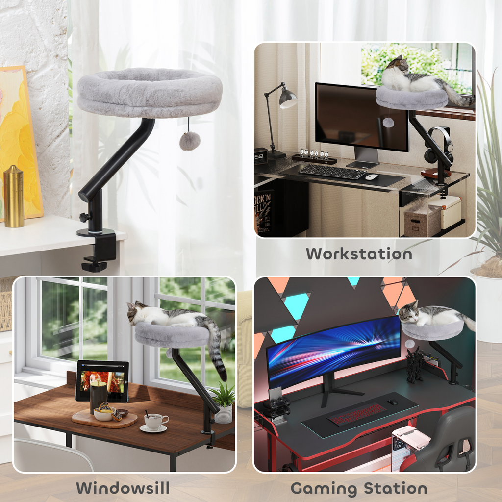PawHut Cat Bed for Desk, 360° Rotatable Adjustable Cat Nest Hammock