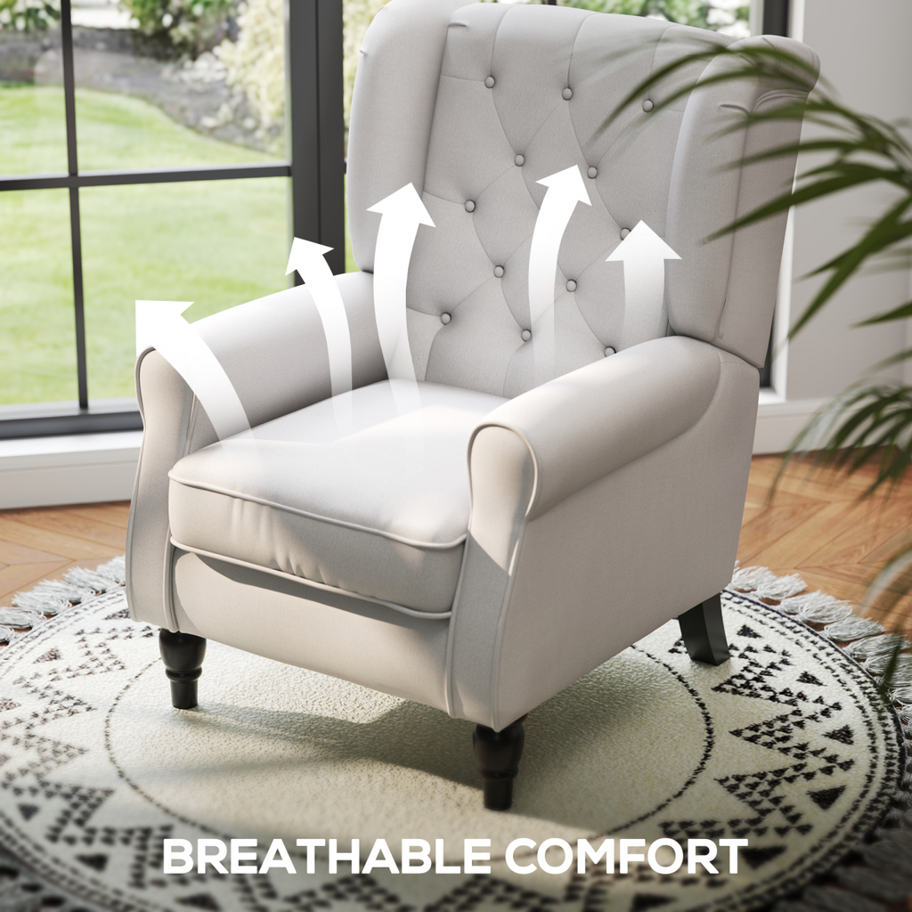 HOMCOM Accent Armchair Home Furniture Retro Tufted Club Wood Fabric Cream White