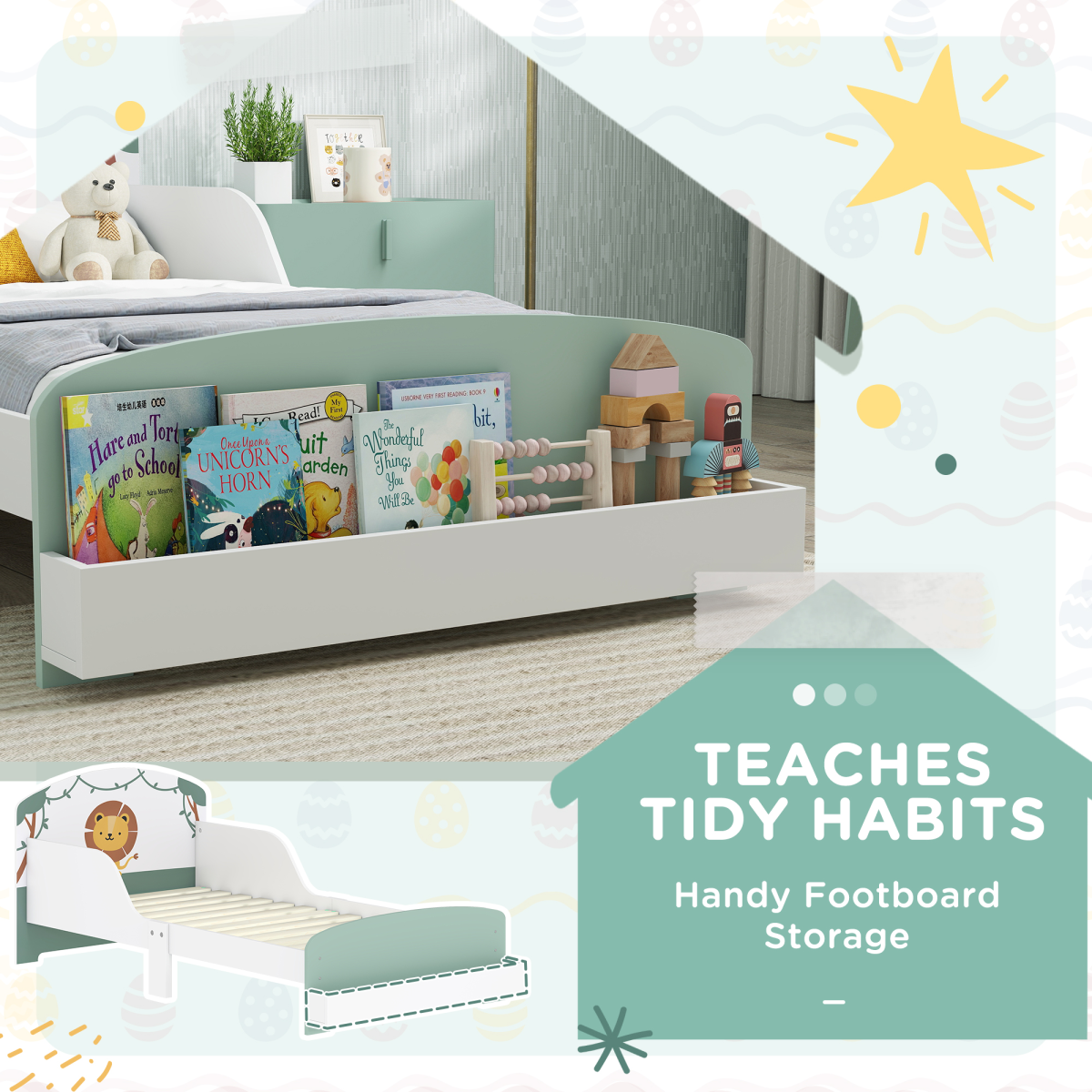 AIYAPLAY Toddler Bed, Lion-Themed Kids Bed Frame with Storage