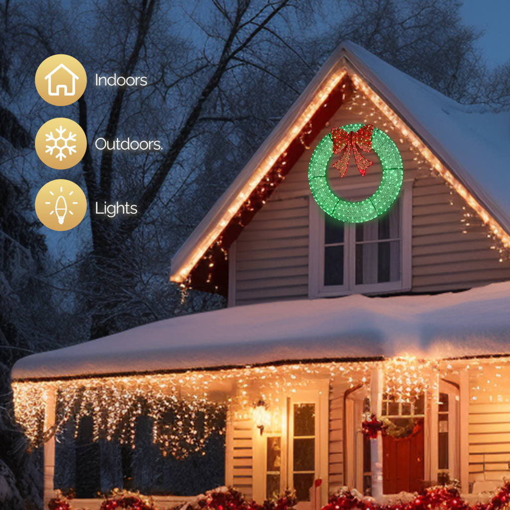 120cm Pre-lit Outdoor Christmas Wreath Decoration