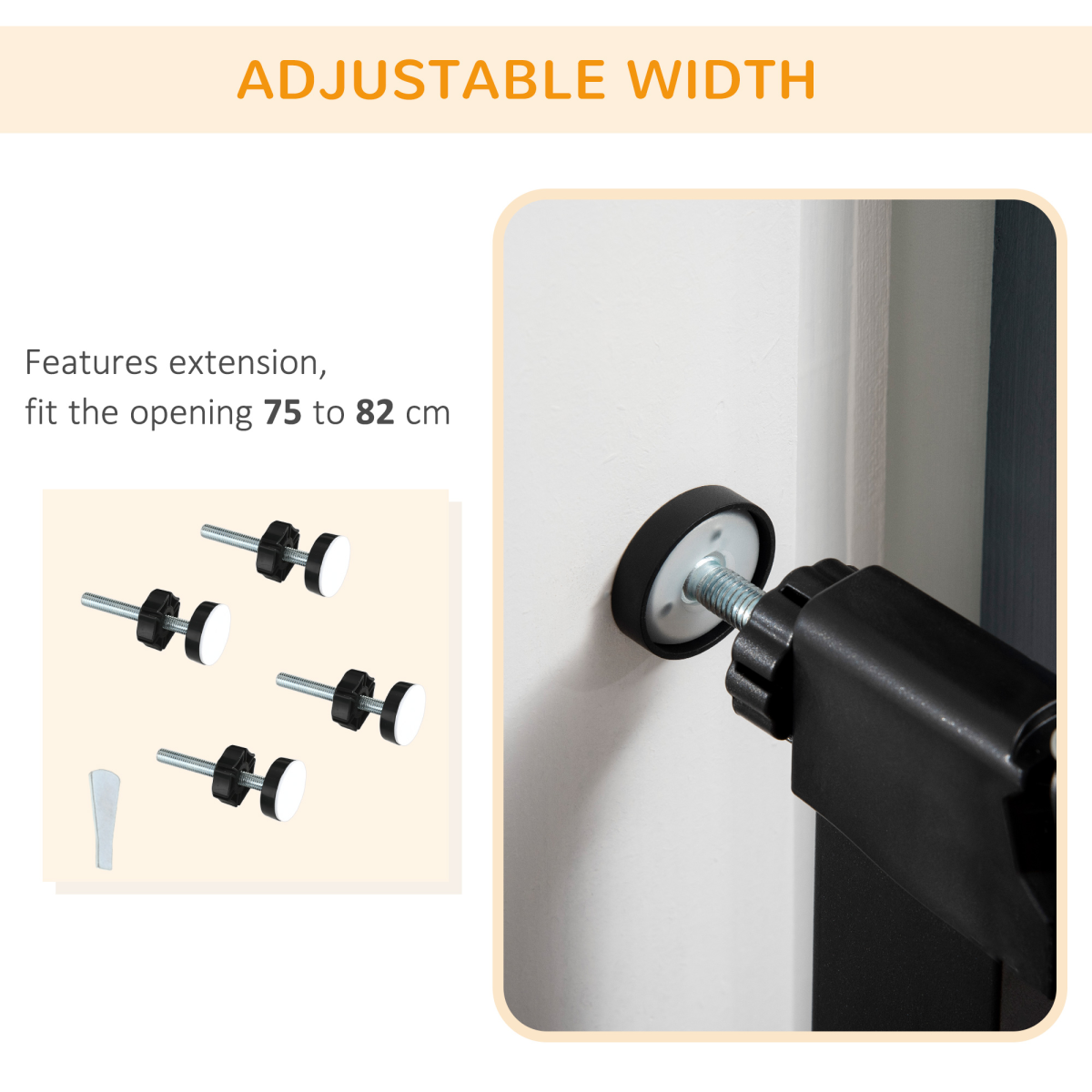 Pressure Fit Safety Gate for Stairs with Auto Close 75-82 cm - Black PawHut
