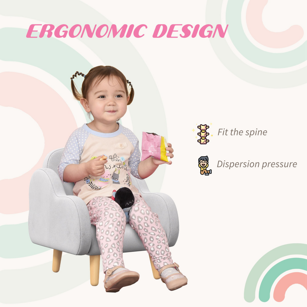 Cloud-Shaped Toddler Armchair, Kids Mini Chair for Playroom, Bedroom - Grey