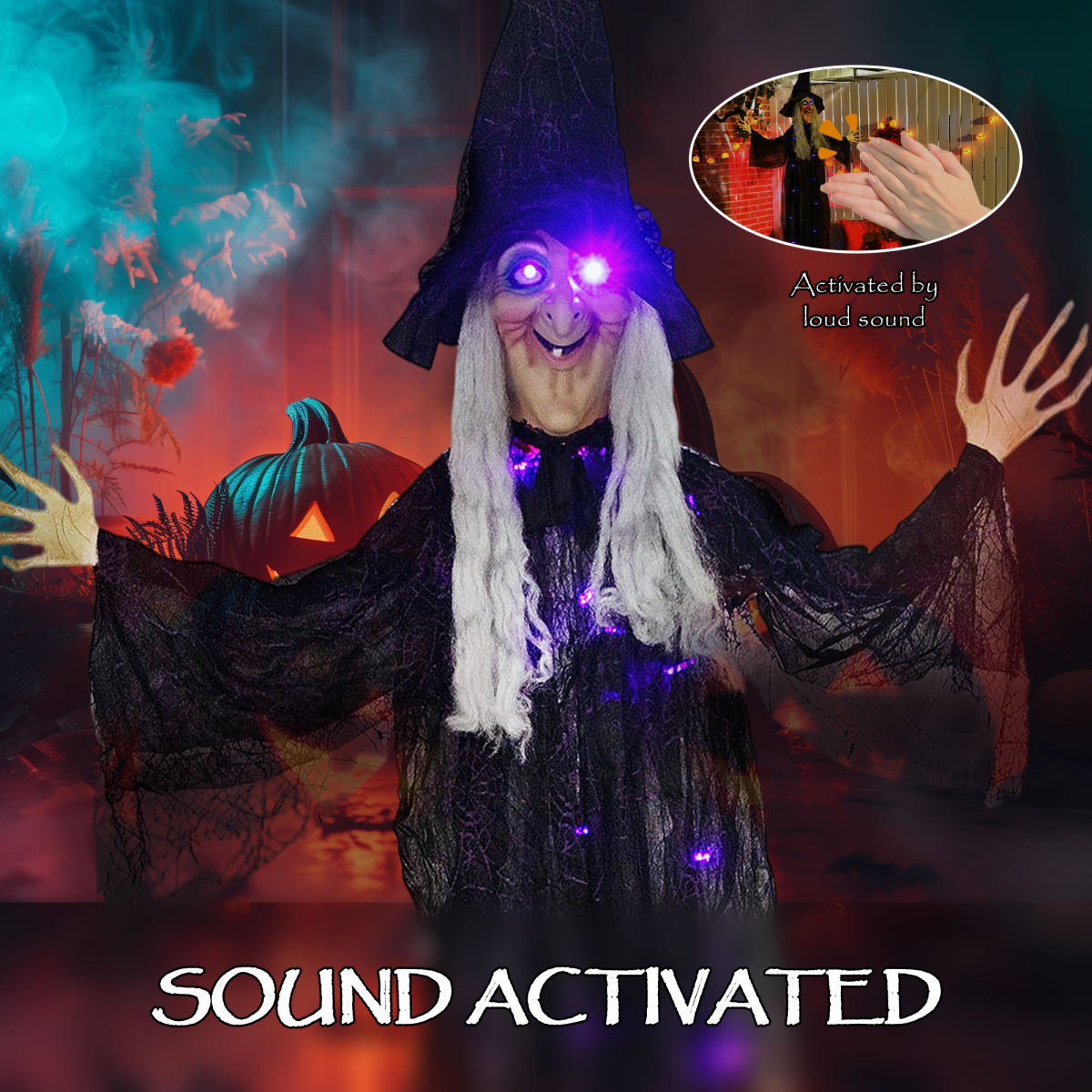Outsunny Voice Activated Halloween Animatronics Witch, Battery Operated