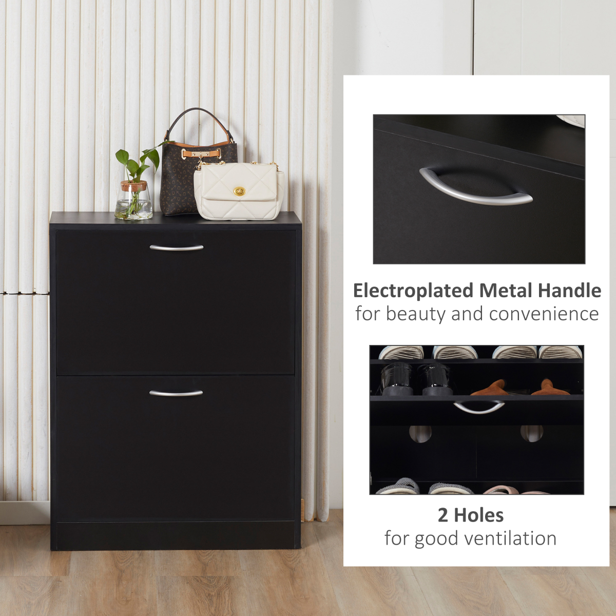 Shoe Cabinet Storage Cupboard 2-Tier Wood 12 Pairs Black