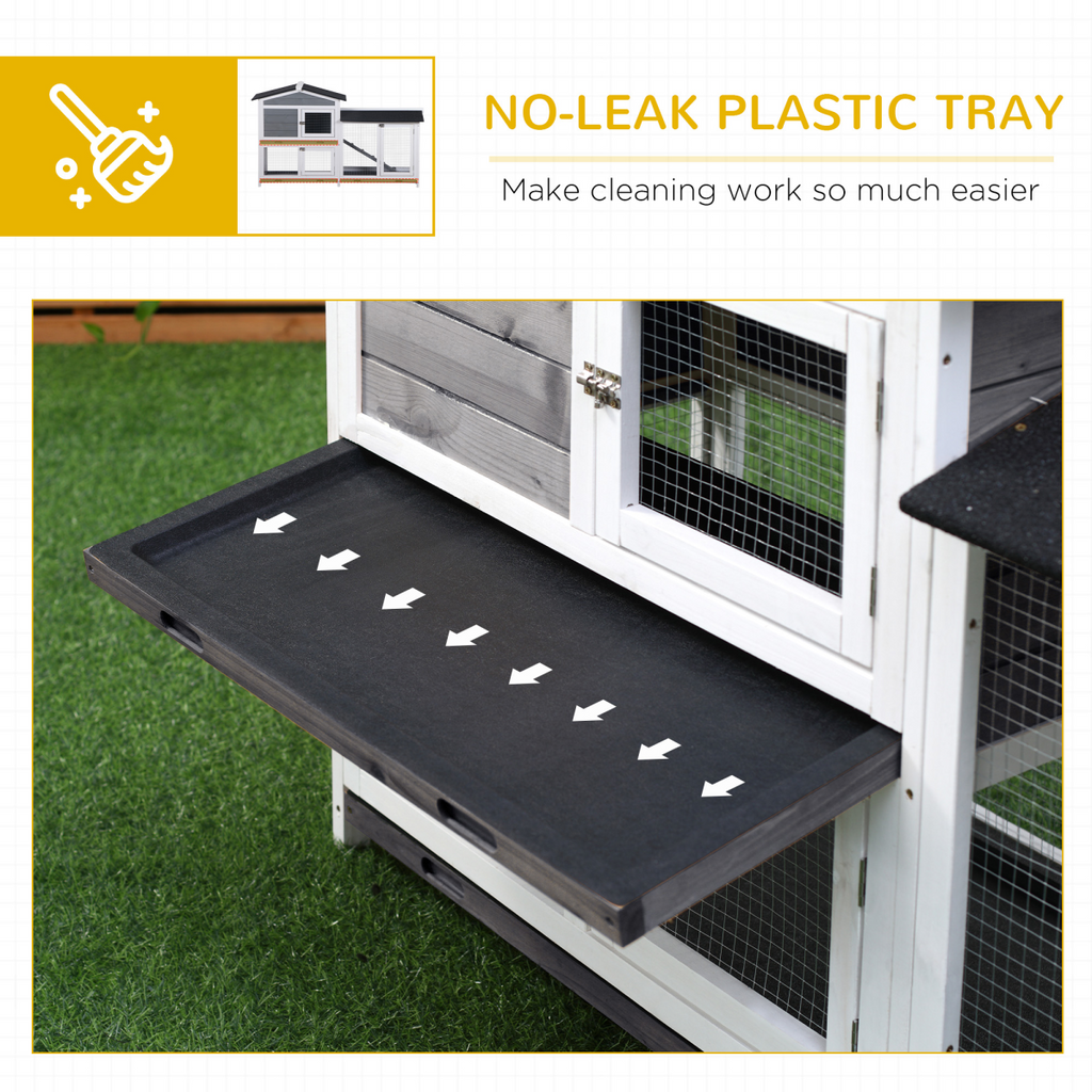 PawHut 2-Tier Wooden Rabbit Hutch Guinea Pig House Pet Cage Outdoor w/ Tray Ramp