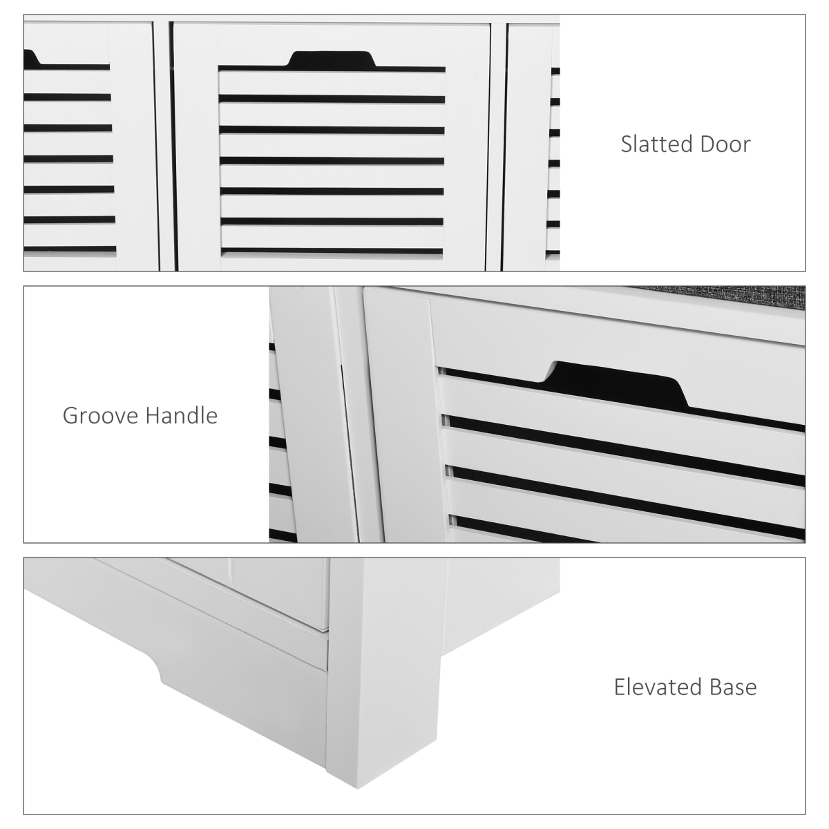HOMCOM 3-Door Shoe Storage Bench Cushion Seat Slatted Doors Elevated Base White