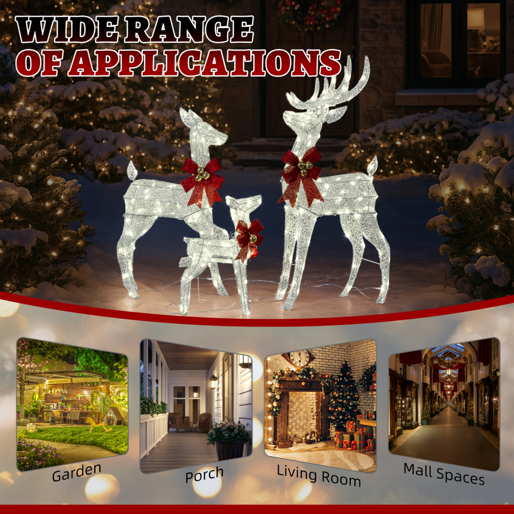 3-Piece Lighted Christmas Reindeer Family Set Outdoor Decorations