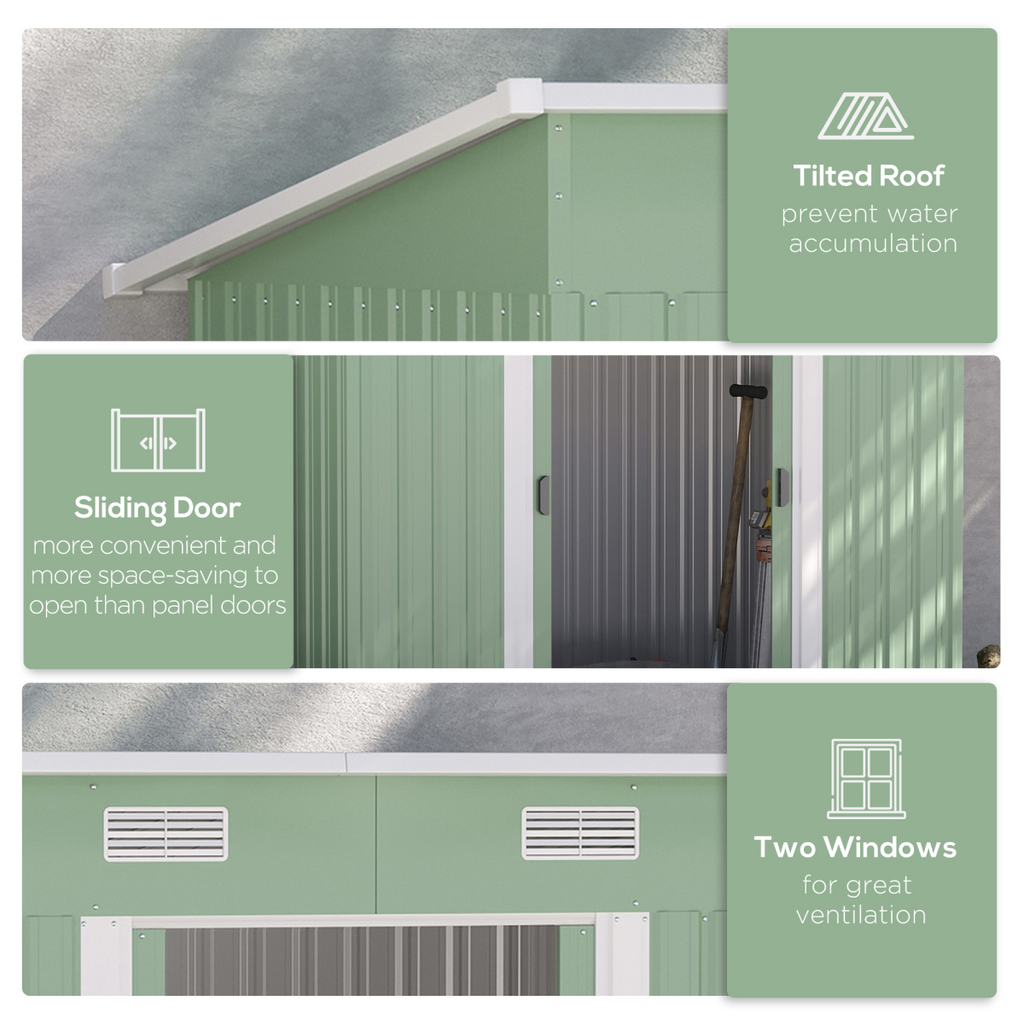 6.8 x 4.3ft Outdoor Garden Storage Shed, Tool Storage Box Green 6.8x4.3ft