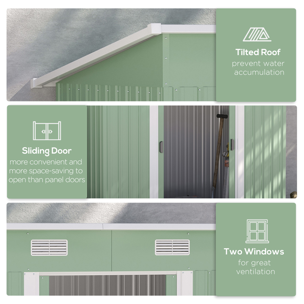 6.8 x 4.3ft Outdoor Garden Storage Shed, Tool Storage Box Green 6.8x4.3ft